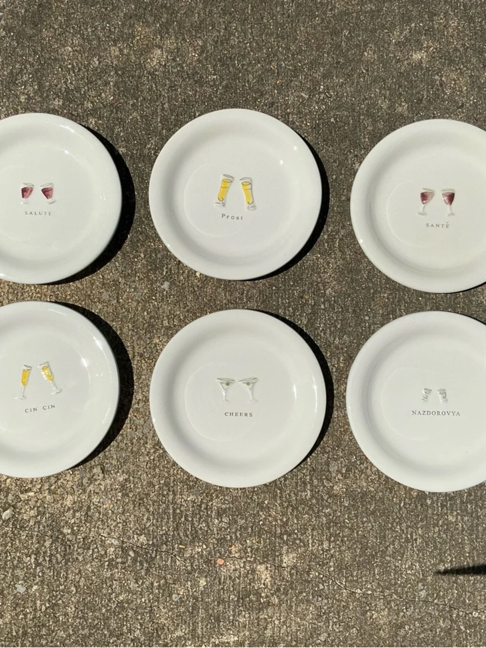 Williams Sonoma Porcelain Appetizer Plates with Cocktail Motifs